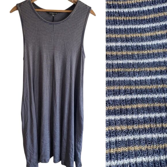 Toad & Co Daisy Rib Sleeveless Dress Blue, Tan and White Micro Stripe Size Small - Picture 1 of 6